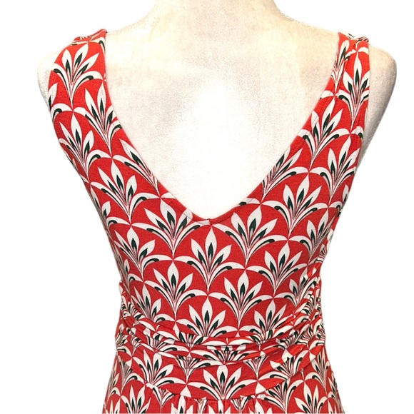 Boden Effie Red Orange Palm Print Faux Wrap Ruched Jersey Knit Dress - 6 - Picture 10 of 16